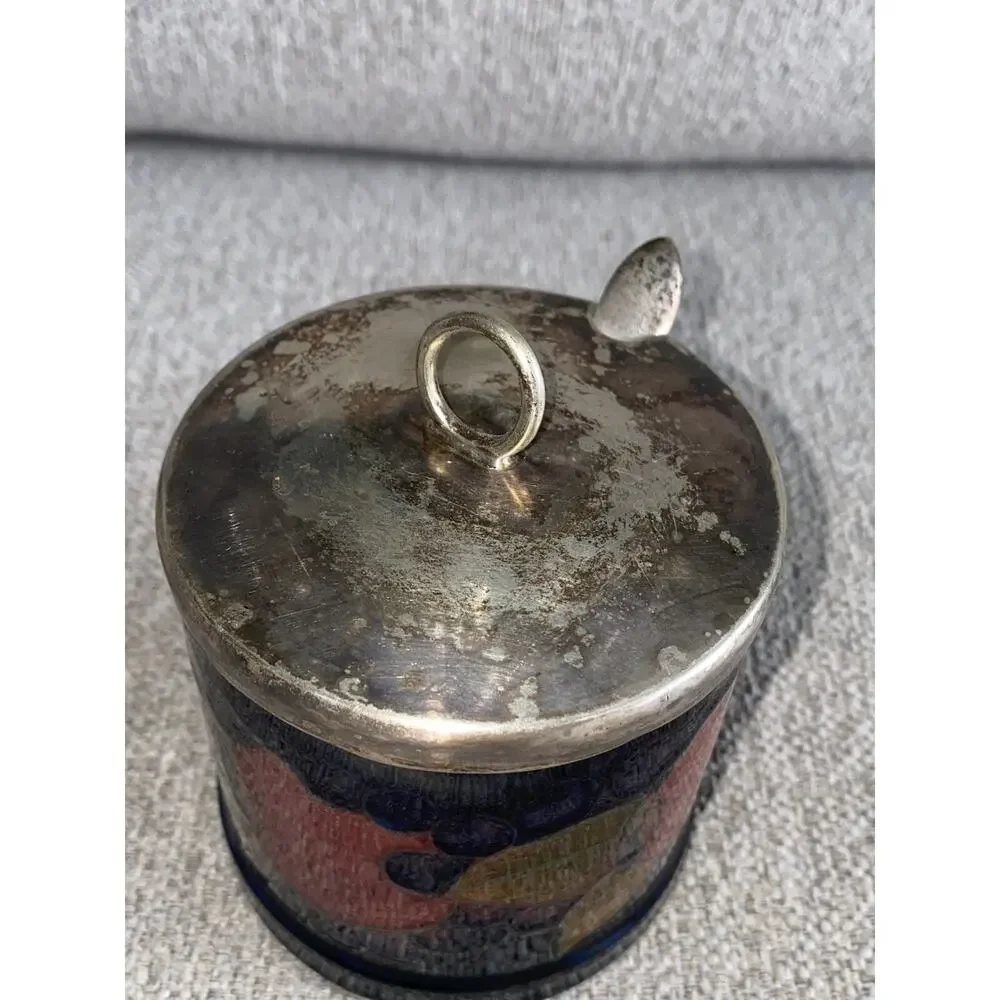Rare Vintage Moorcroft Sterling Silver Art Pottery Jar & Spoon Antique Sugar